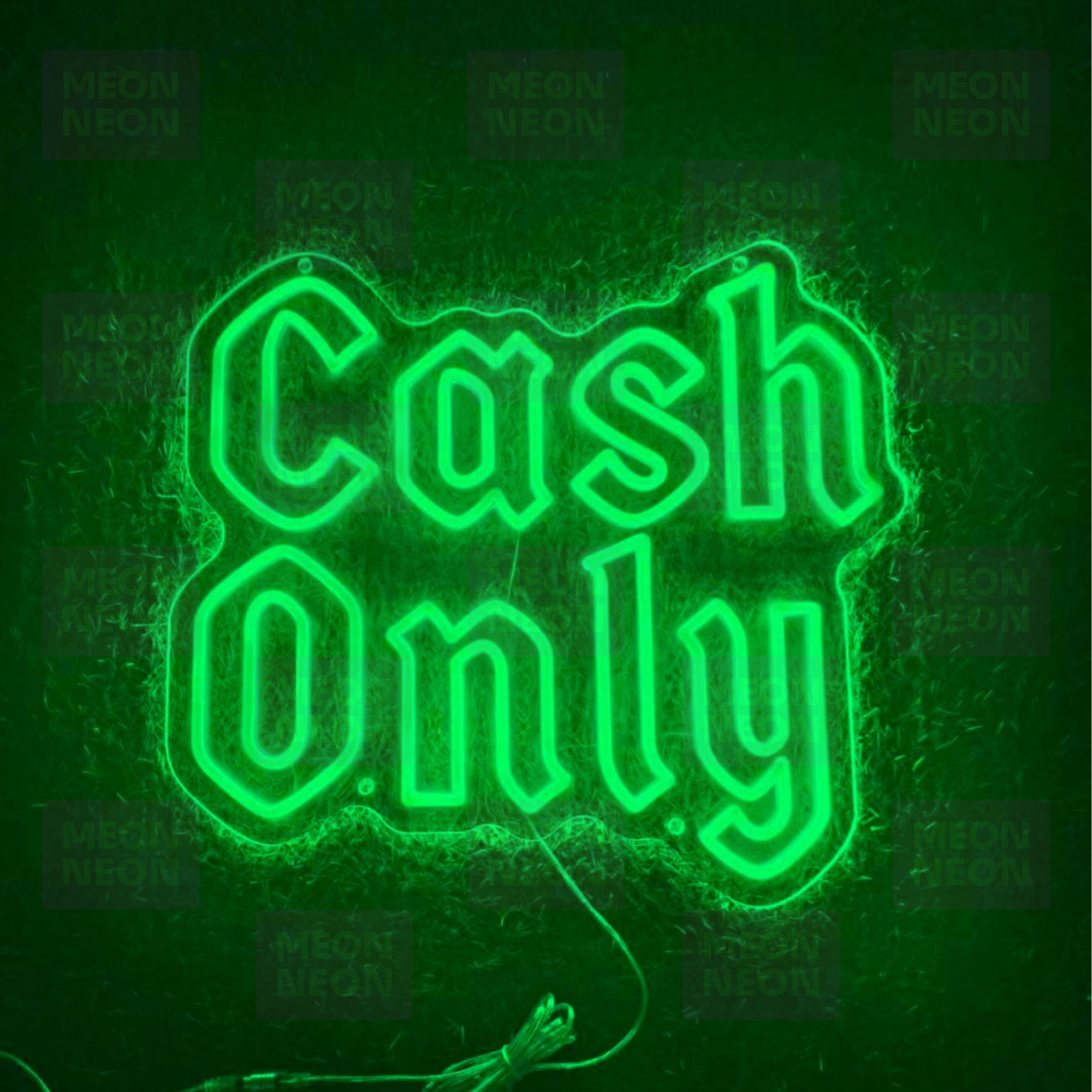 Cash Only LED Neon Sign - Vintage Tattoo Style - Bright Green Lettering - Traditional Shop Policy