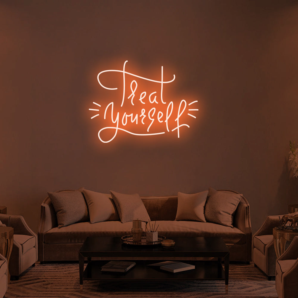 Treat Yourself LED Neon Sign (Style 2) in Orange