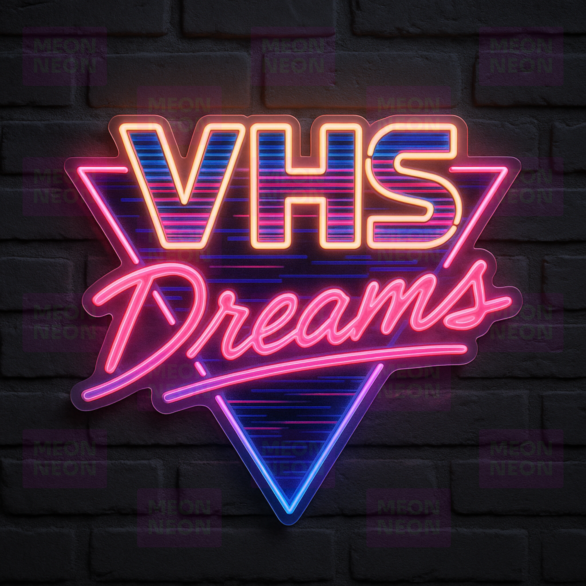 VHS Dreams LED Neon Sign - Retro Technology Synthwave - Triangle Frame - Pink Purple Blue Gradient - MEON NEON