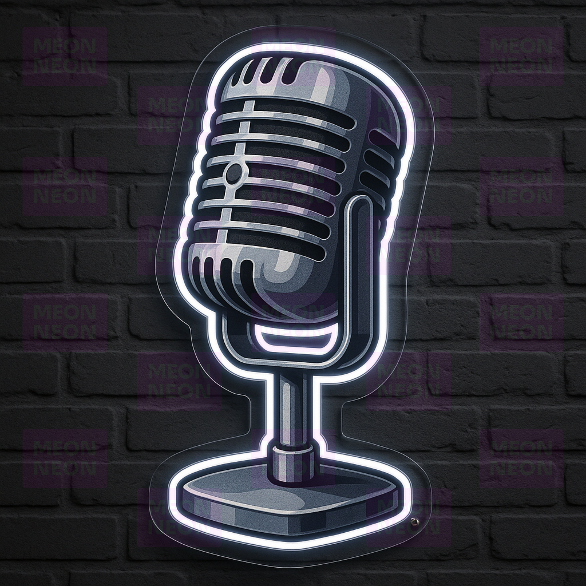 Vintage Microphone LED Neon Sign - Classic Studio Equipment - Professional Audio - Cool White Light - MEON NEON