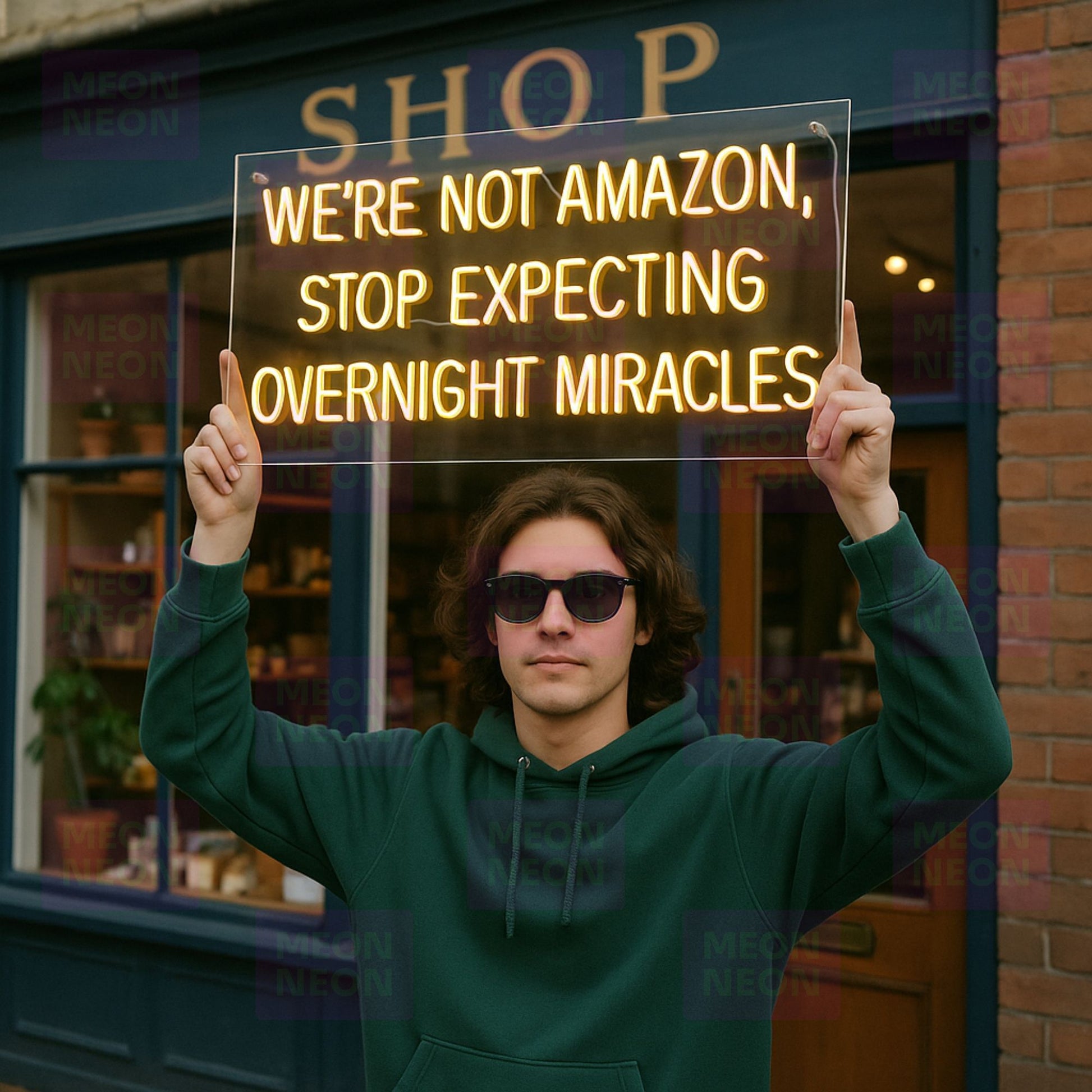 We're Not Amazon, Stop Expecting Overnight Miracles - LED Neon Sign - MEON NEON