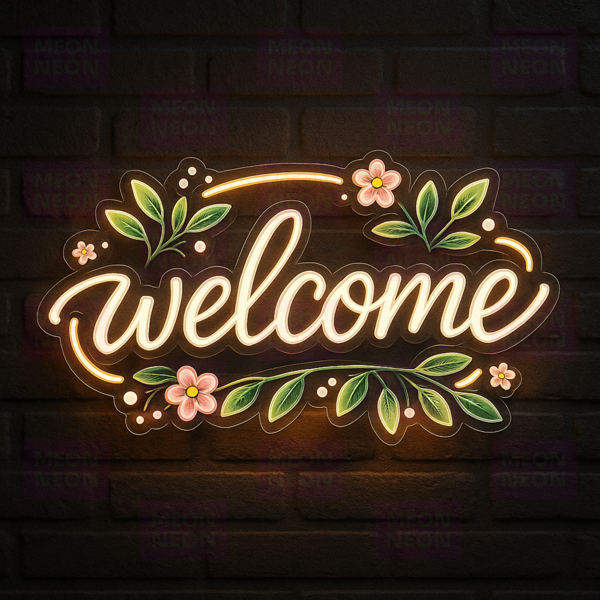 Welcome LED Neon Sign with Floral Design