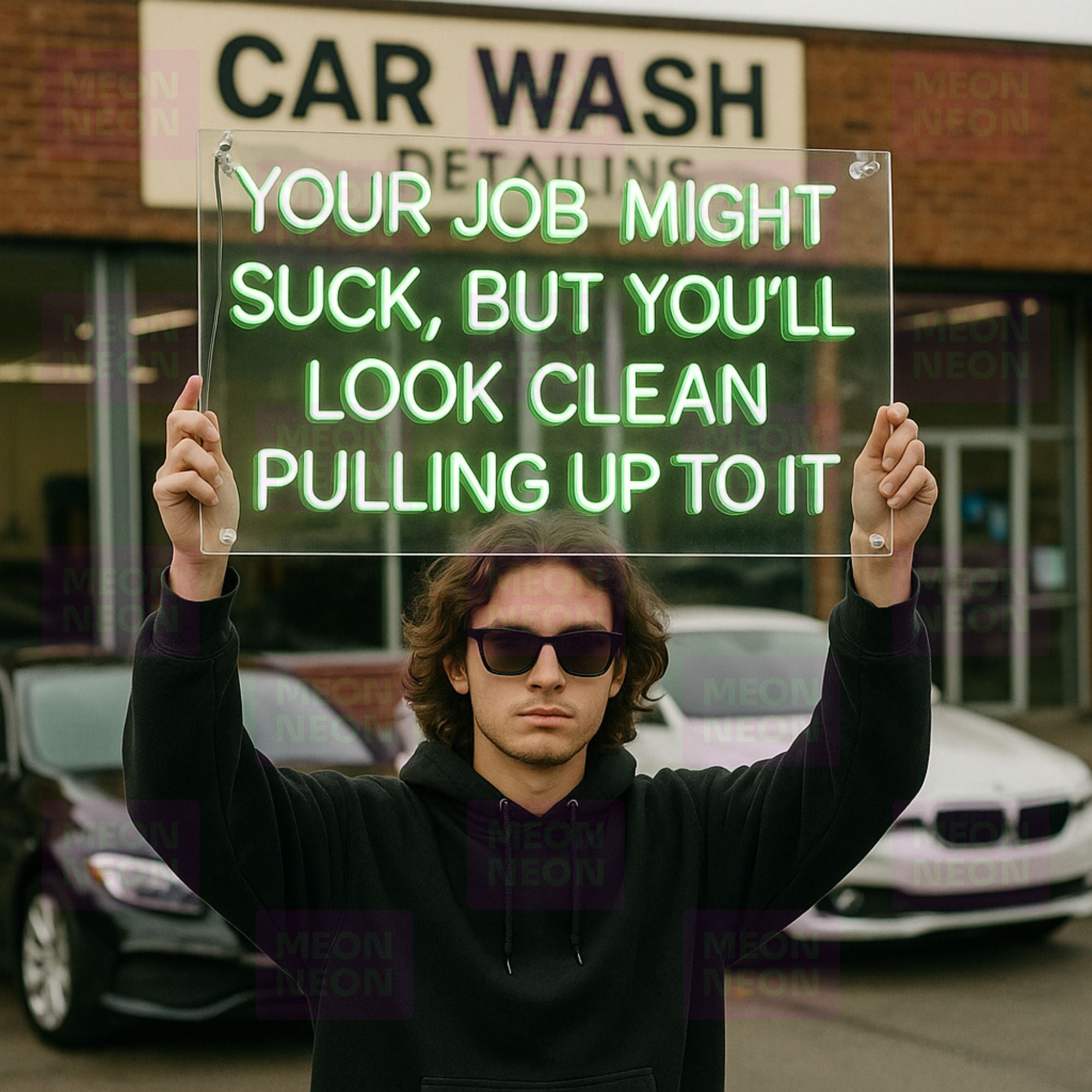 Your Job Might Suck, But You'll Look Clean Pulling Up To It - LED Neon Sign - MEON NEON
