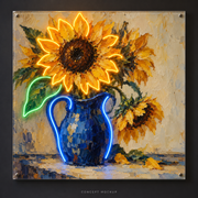 Sunflower Serenade UV-printed LED neon concept with Amber / Blue / Green accents