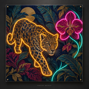 Velvet Jaguar UV-printed LED neon concept with Amber / Pink / Teal accents