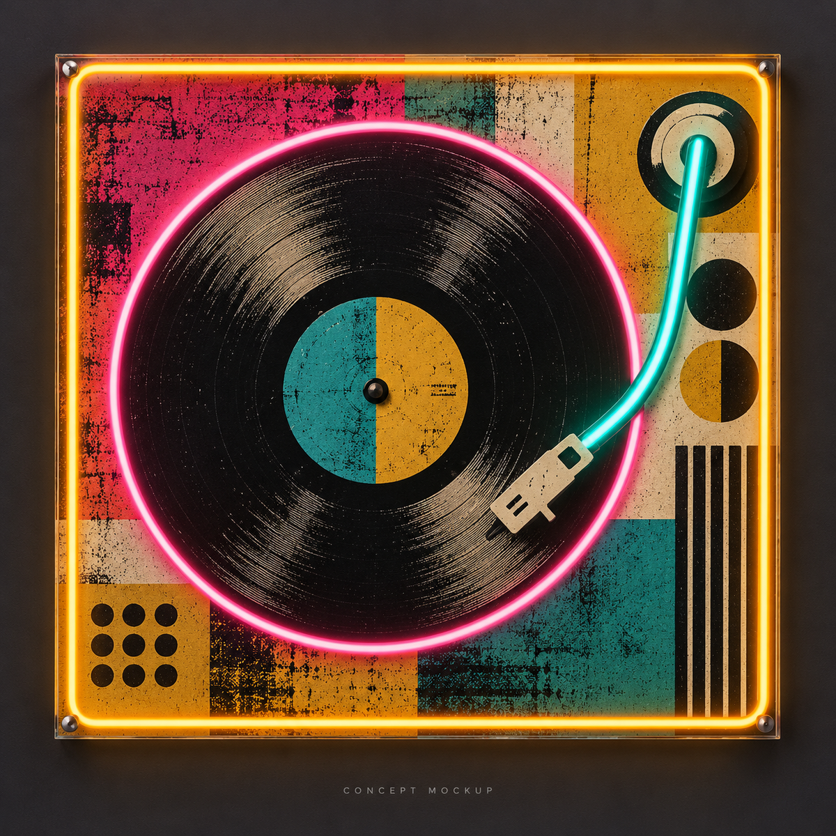 Moonlit Vinyl UV-printed LED neon concept with Pink / Teal / Amber accents