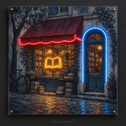Cerulean Bookshop UV-printed LED neon concept with Ice Blue / Red / Amber accents