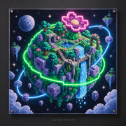 Pixel Planet Garden UV-printed LED neon concept with Green / Pink / Ice Blue accents