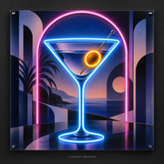 The Blue Hour Martini UV-printed LED neon concept with Ice Blue / Pink / Amber accents