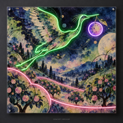 Moon Orchard Messenger UV-printed LED neon concept with Green / Purple / Pink accents