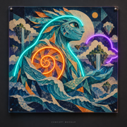 Prismatic Tide Guardian UV-printed LED neon concept with Teal / Orange / Purple accents