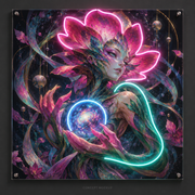 Nebula Bloom Keeper UV-printed LED neon concept with Pink / Ice Blue / Teal accents