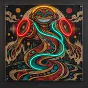 Spiral Sound Nomad UV-printed LED neon concept with Red / Teal / Amber accents