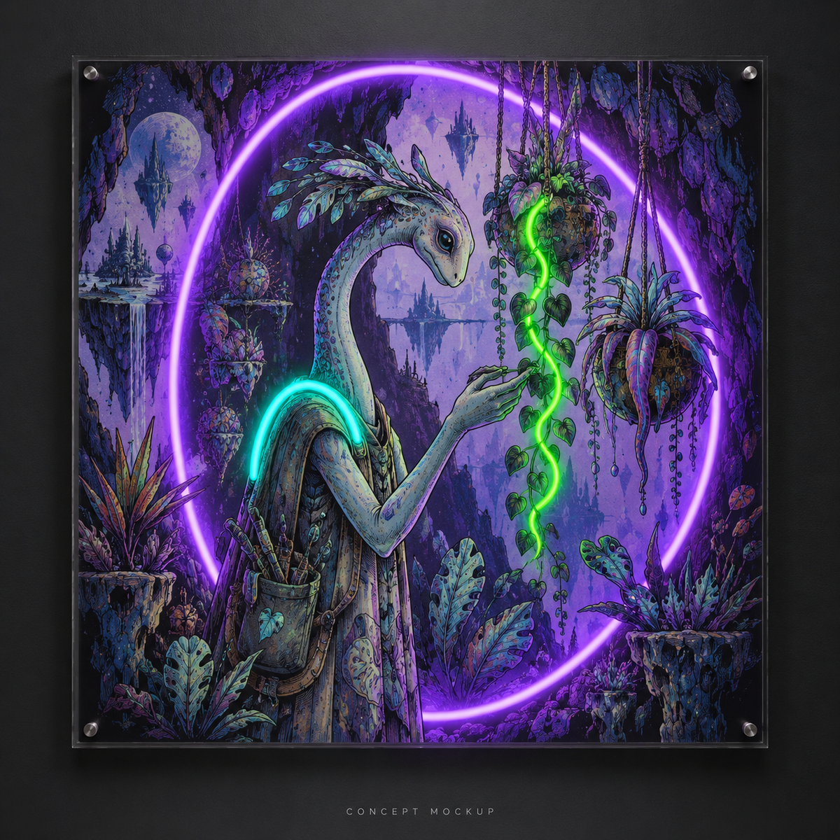 Violet Portal Botanist UV-printed LED neon concept with Purple / Teal / Green accents