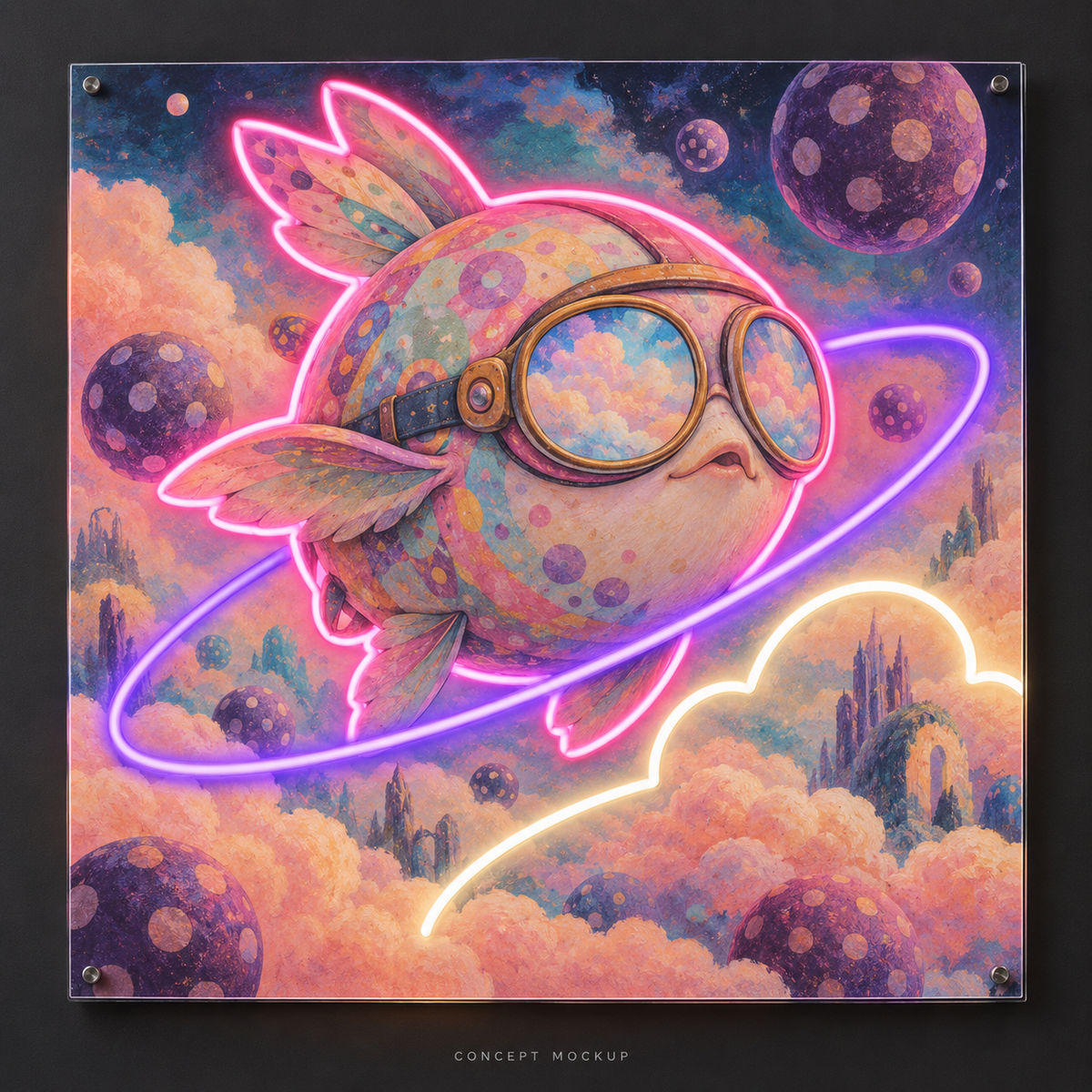 Cloud Carnival Aviator UV-printed LED neon concept with Pink / Purple / Warm White accents