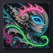 Ocean Pulse Oracle UV-printed LED neon concept with Ice Blue / Pink / Green accents