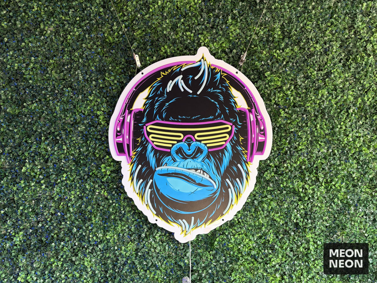 Cyberpunk Monkey LED Neon Sign, real photo of a finished Meon Neon sign, lit
