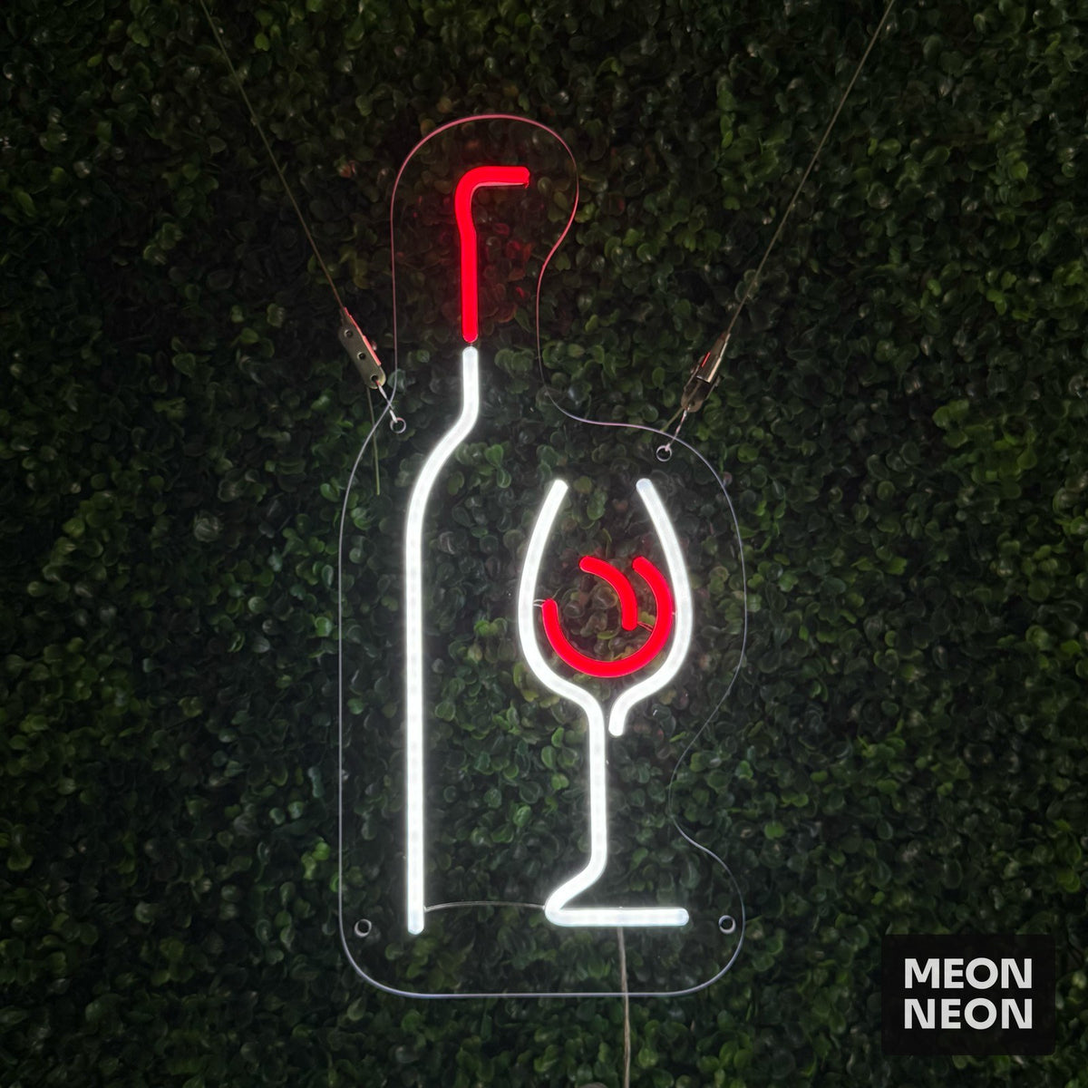 Elegant Wine Glass With Bottle Neon Sign, real photo of a finished Meon Neon sign, lit