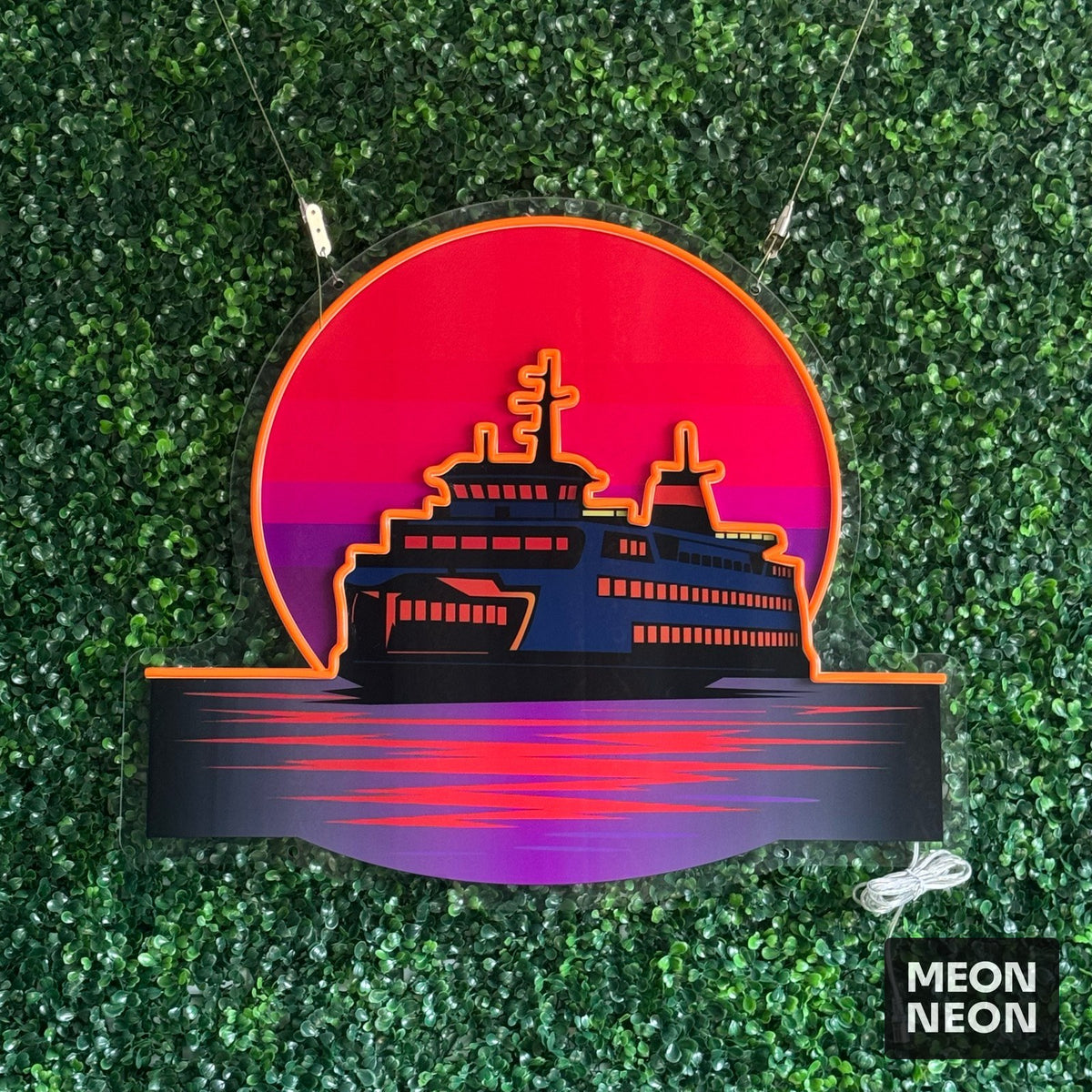 Ferry Boat Sunset LED Neon Sign, real photo of a finished Meon Neon sign, lit