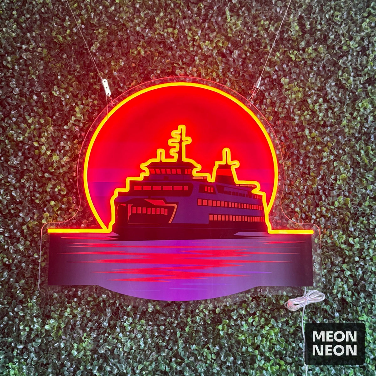 Ferry Boat Sunset LED Neon Sign, real photo of a finished Meon Neon sign, lit