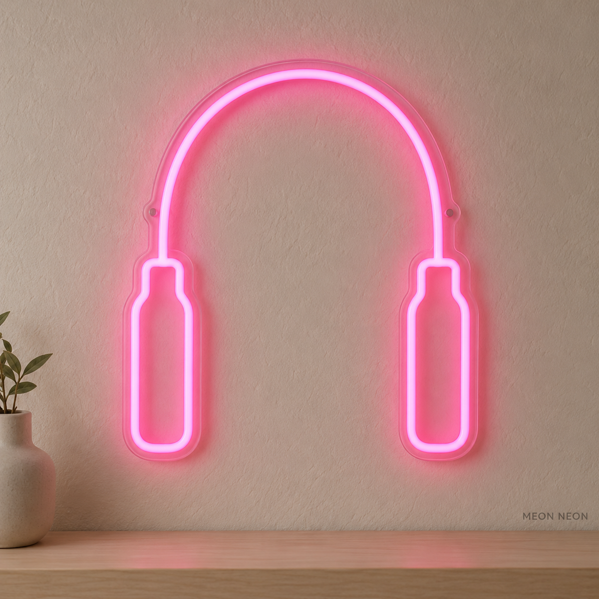 Watermarked concept mockup of Mini Jump Rope LED Neon Sign in Pink on a clear acrylic backboard.
