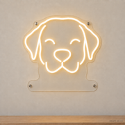 Warm white Labrador Retriever head sign with a blank clear acrylic caption area for a live personalized text preview.