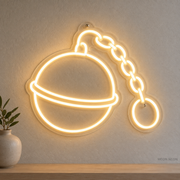 Watermarked concept mockup of Mini Tea Infuser LED Neon Sign in Warm White on a clear acrylic backboard.