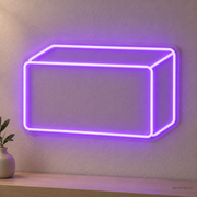 Watermarked concept mockup of Mini Yoga Block LED Neon Sign in Purple on a clear acrylic backboard.
