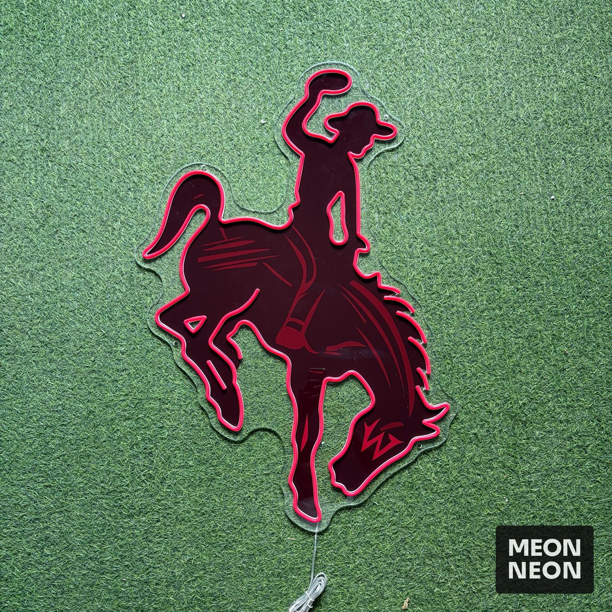 Rodeo Cowboy Bucking LED Neon Sign, real photo of a finished Meon Neon sign, lit