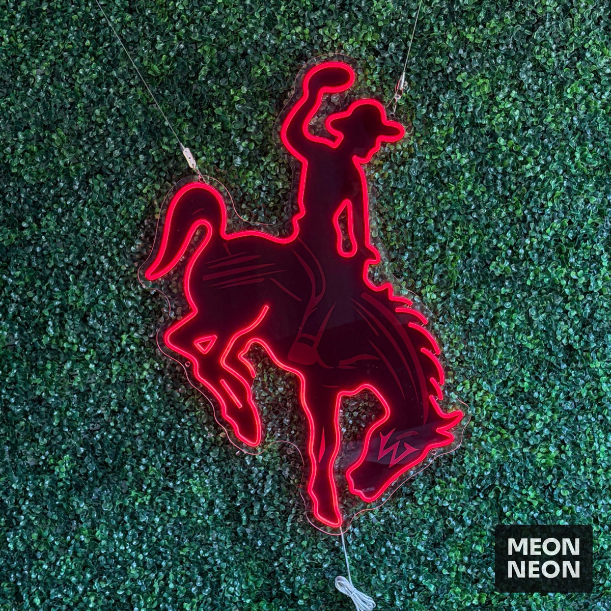 Rodeo Cowboy Bucking LED Neon Sign, real photo of a finished Meon Neon sign, lit