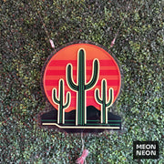 Saguaro Sunset LED Neon Sign, real photo of a finished Meon Neon sign, lit