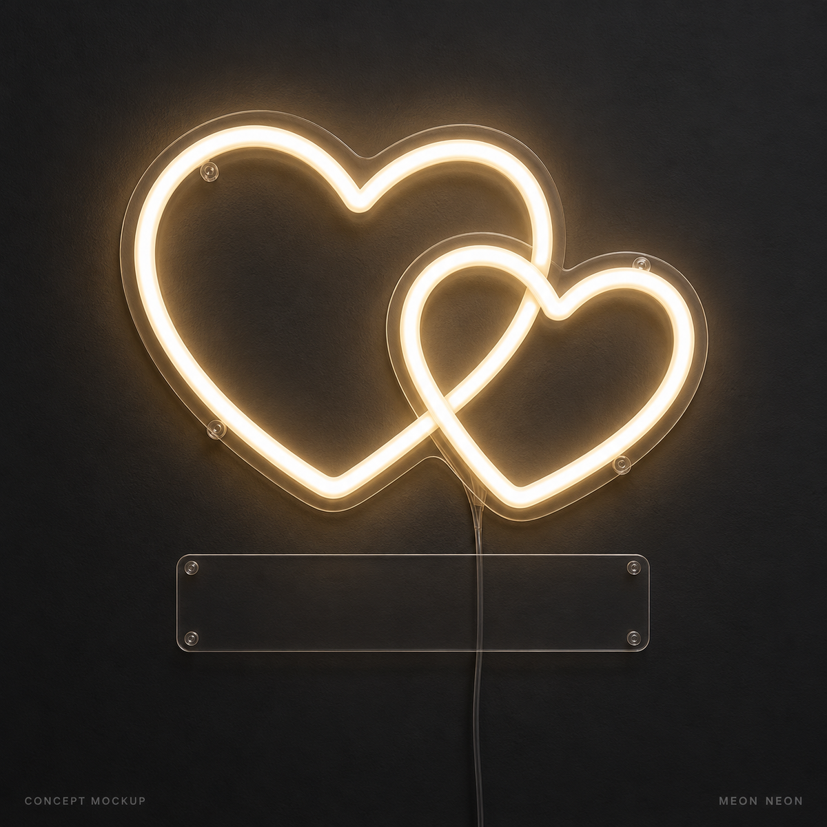 Personalized Couple Hearts Warm White LED neon concept mockup