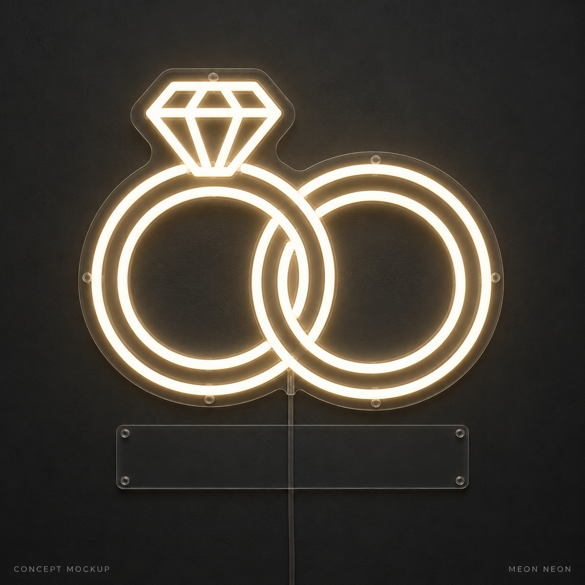 Personalized Wedding Rings Warm White LED neon concept mockup