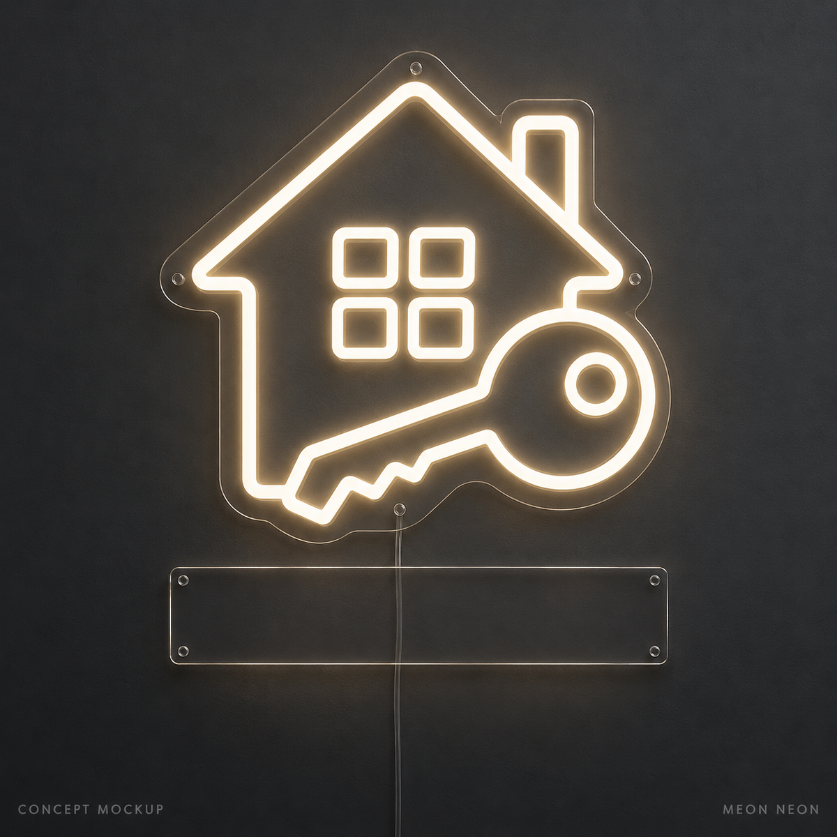Personalized New Home Key Warm White LED neon concept mockup