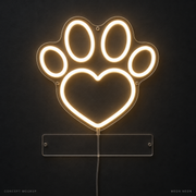 Personalized Pet Paw Heart Warm White LED neon concept mockup