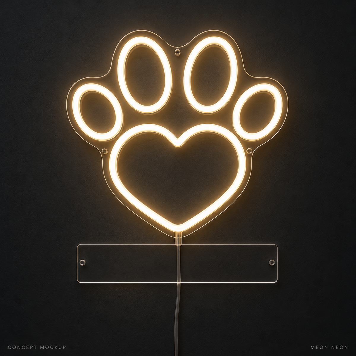Personalized Pet Paw Heart Warm White LED neon concept mockup