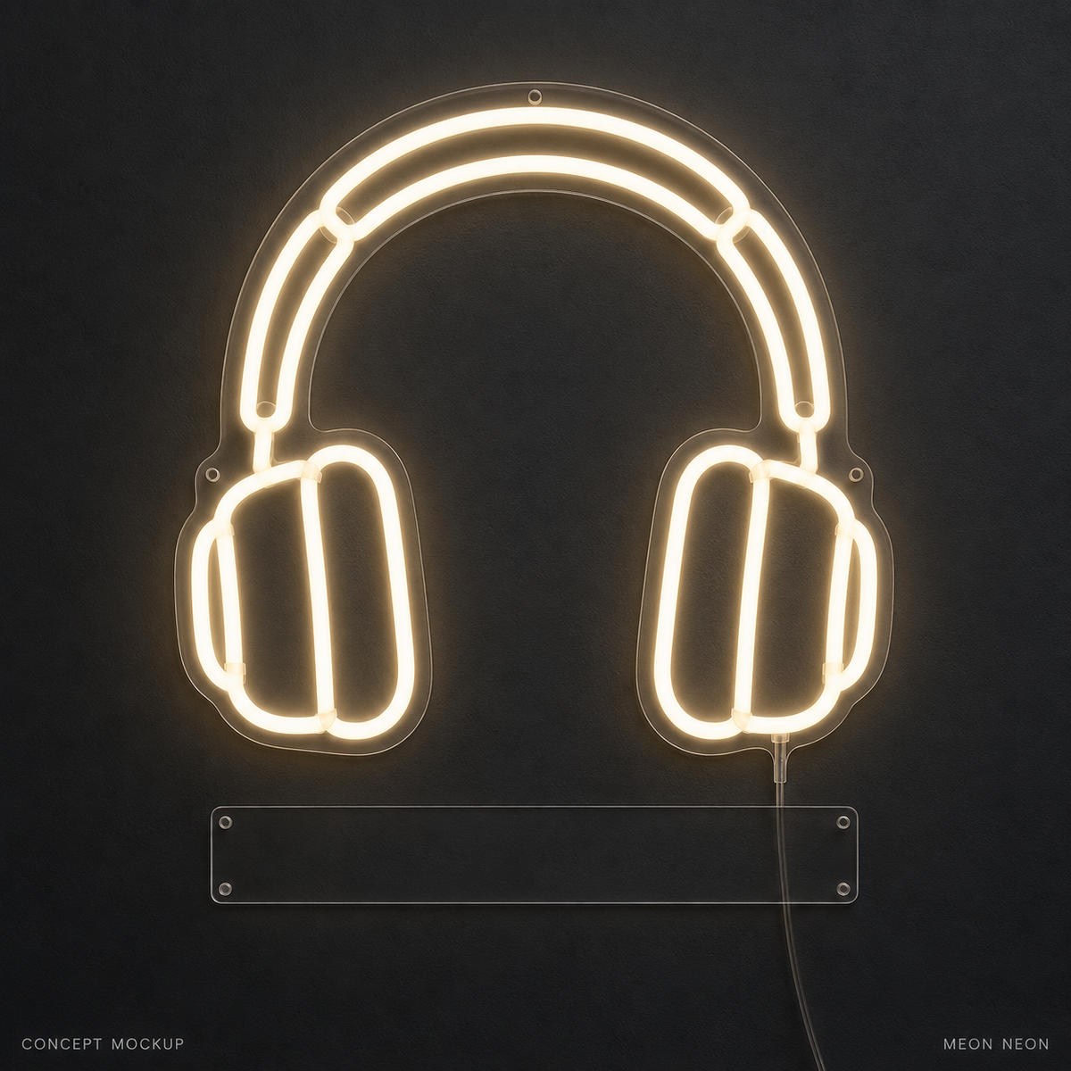 Personalized Music Headphones Warm White LED neon concept mockup