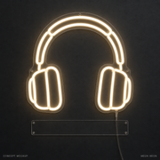 Personalized Music Headphones Warm White LED neon concept mockup