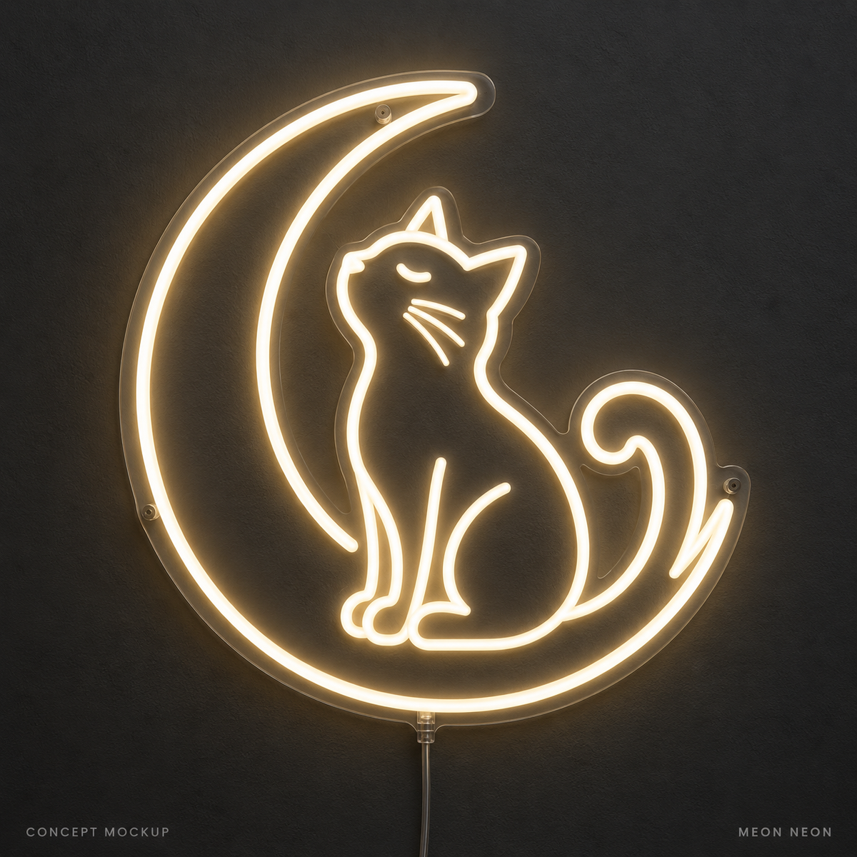 Cat Crescent Warm White LED neon concept mockup