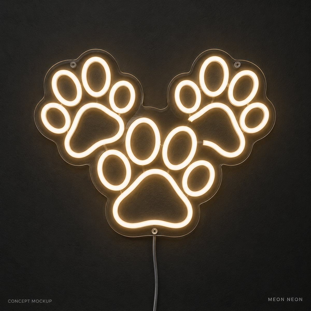 Cat Paw Trio Warm White LED neon concept mockup