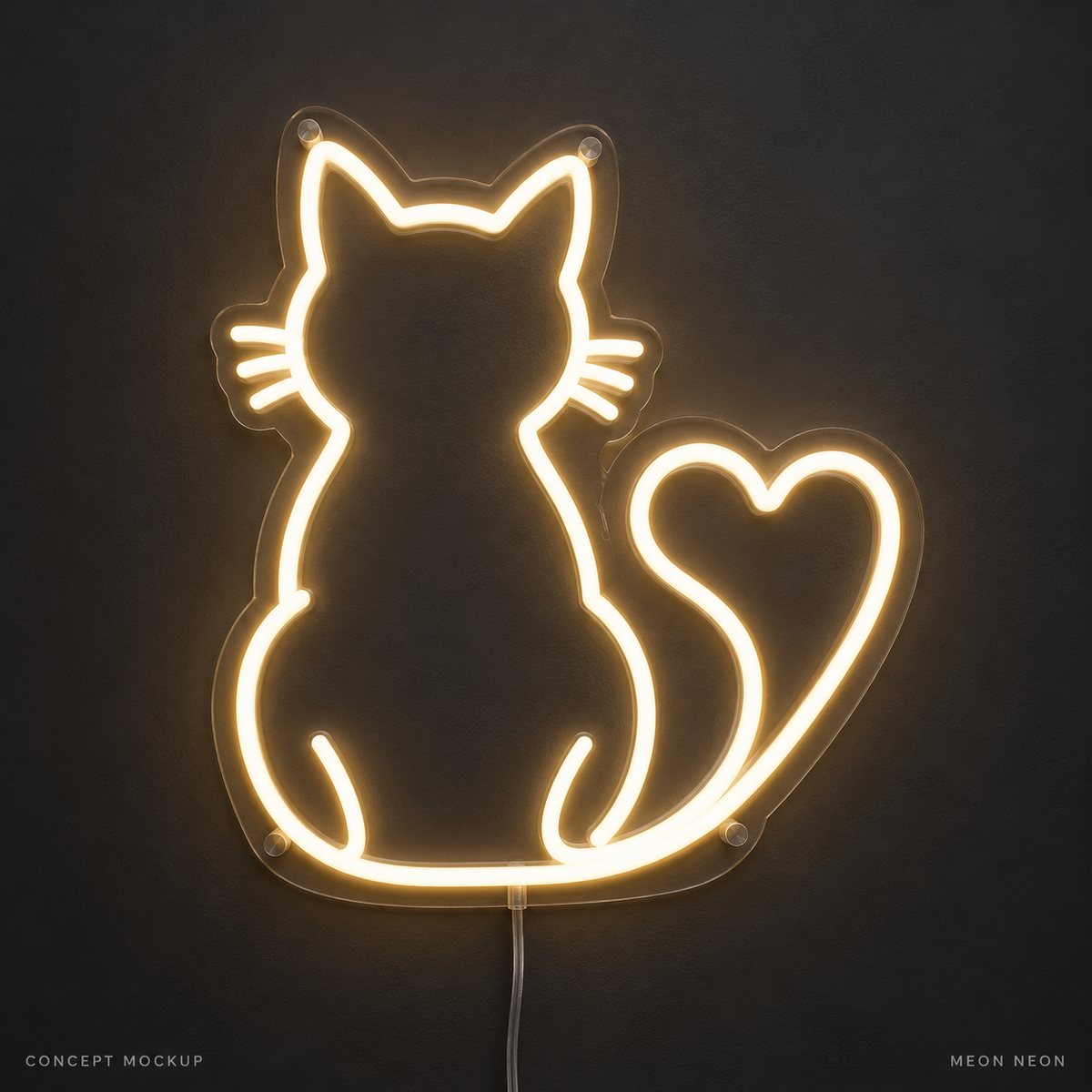 Cat Tail Heart Warm White LED neon concept mockup
