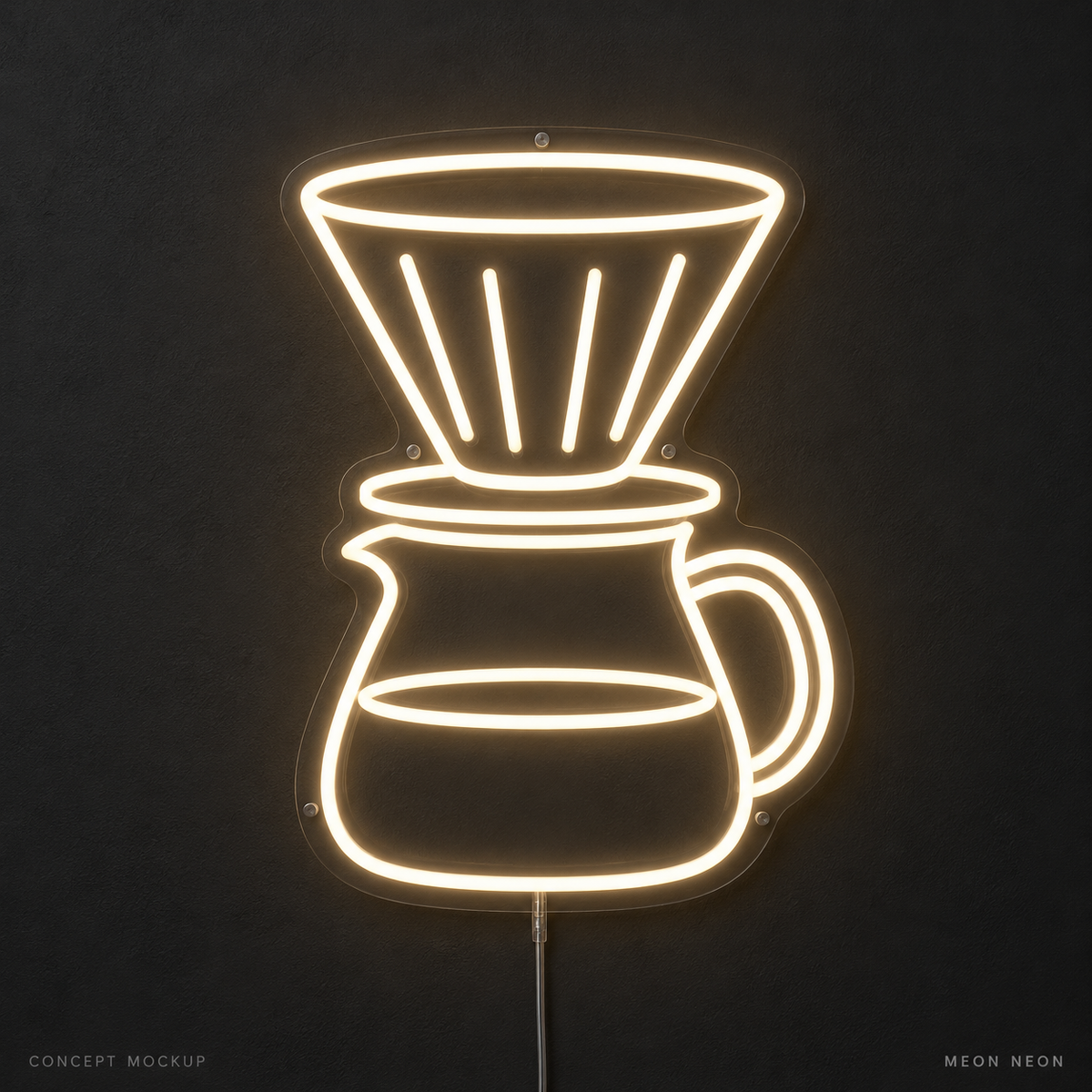 Pour Over Cone Warm White LED neon concept mockup
