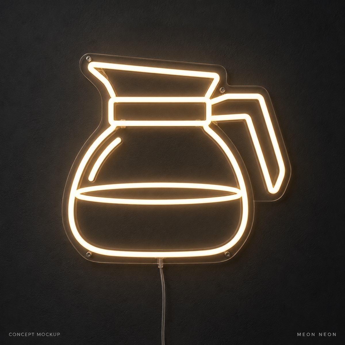 Coffee Carafe Warm White LED neon concept mockup