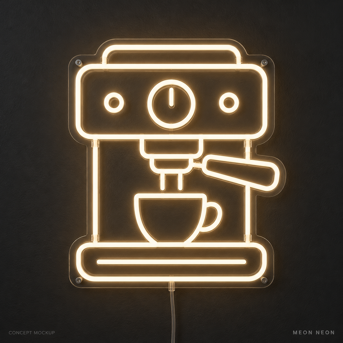 Espresso Machine Warm White LED neon concept mockup