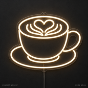 Latte Heart Cup Warm White LED neon concept mockup