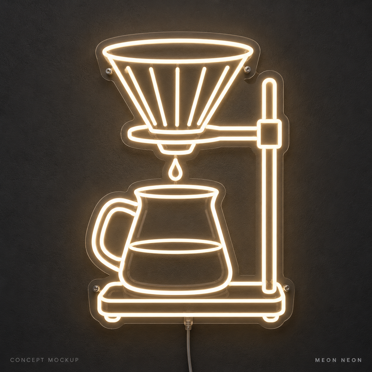Coffee Dripper Stand Warm White LED neon concept mockup