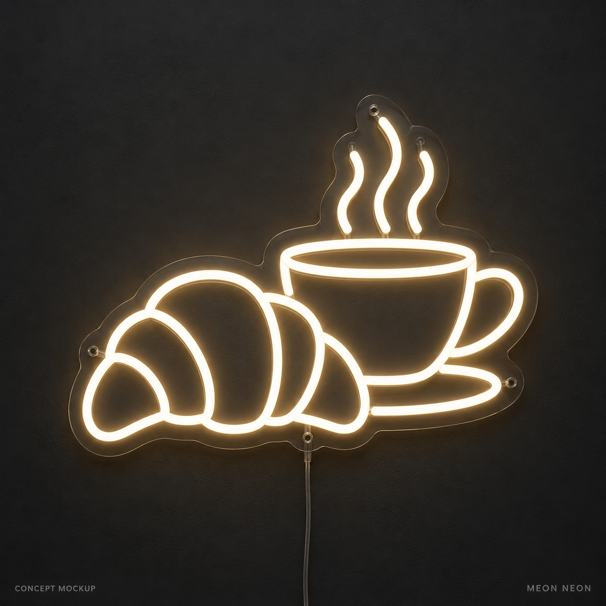 Croissant and Cup Warm White LED neon concept mockup