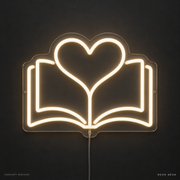 Book Heart Warm White LED neon concept mockup