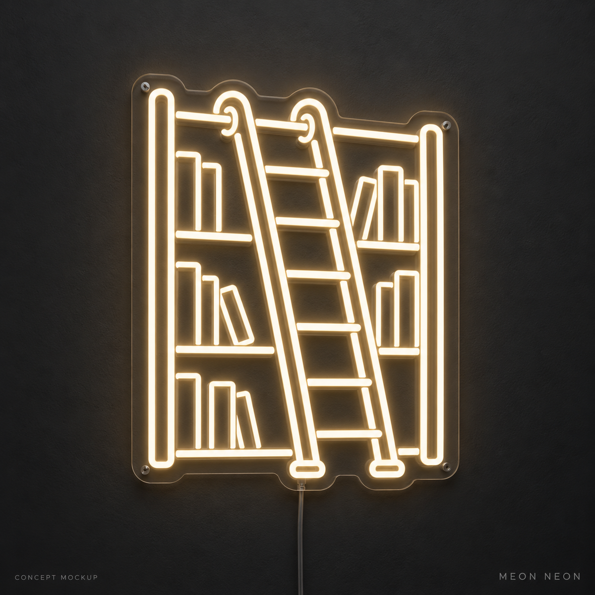 Library Ladder Warm White LED neon concept mockup