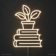 Book Stack Plant Warm White LED neon concept mockup